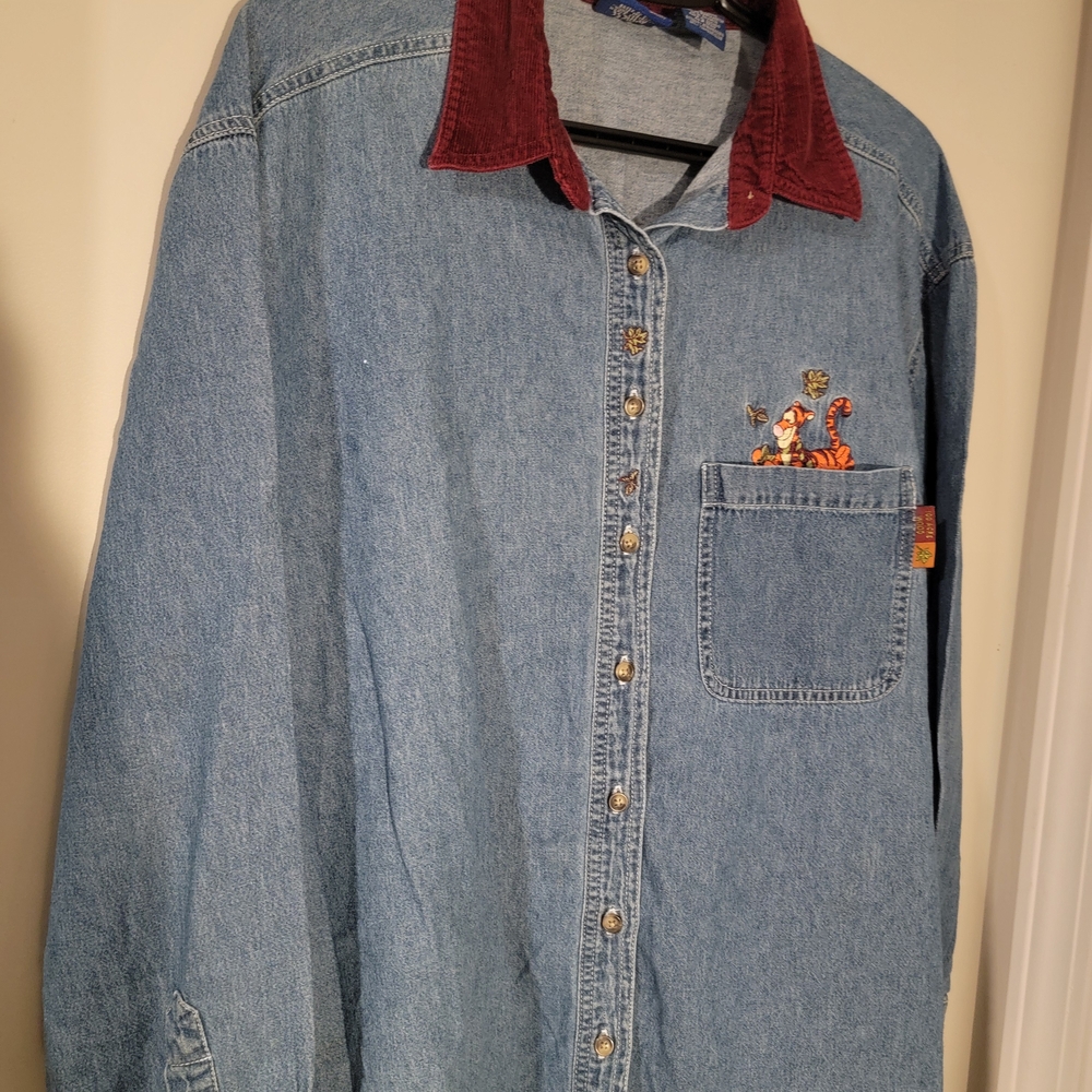 Disney Pooh Denim Shirt with Burgundy Collar
